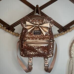Disney Loungefly Rose Gold Sequin Minnie Backpack
